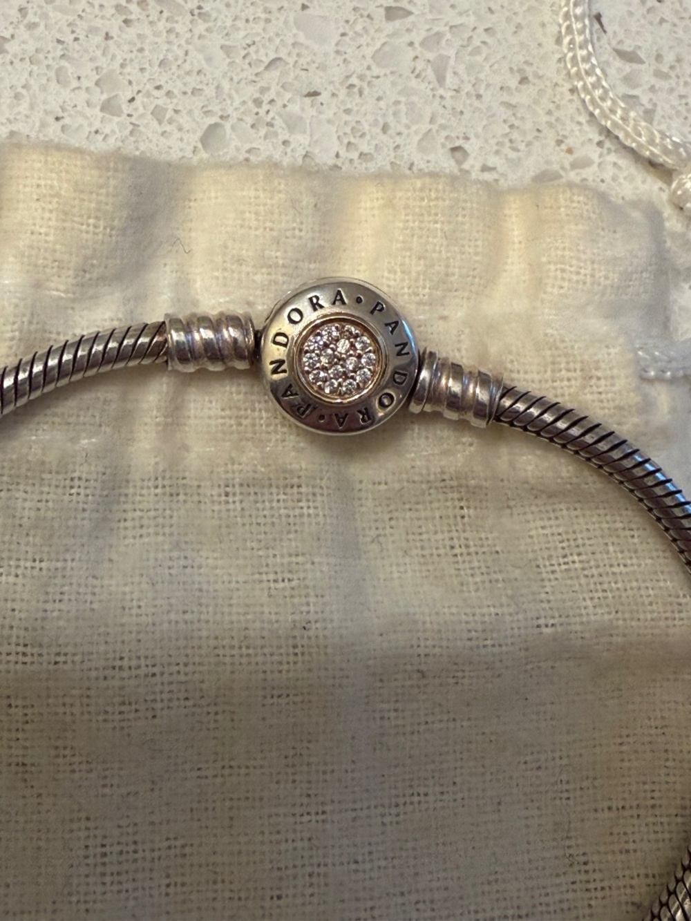 Pandora Signature Snake Bracelet with solid 14k gold and cz - 19cm length - Picture 9 of 12